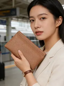 Unisex Vintage PU Long Wallet, Soft Leather Simple Cash Coin Holder, Sweet Elegant Design Zipper Closure, Casual All Seasons Card Bag