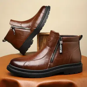 Men's Retro Solid Color Chelsea Boots with Zipper, Wear-Resistant Non-Slip Four Seasons Boots