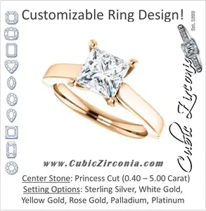 Cubic Zirconia Engagement Ring- The Kaela (Customizable Princess Cut Solitaire with Stackable Band)