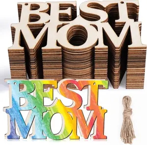 Mother's Day Gift  20Pcs Best MOM Unfinished Wood Crafts, Mothers Day Crafts for Kids Painting, Wood Cutouts to Paint, Wooden Letters Ornaments for Mothers Day Gift,Mom's Birthday Party Classroom DIY Tags