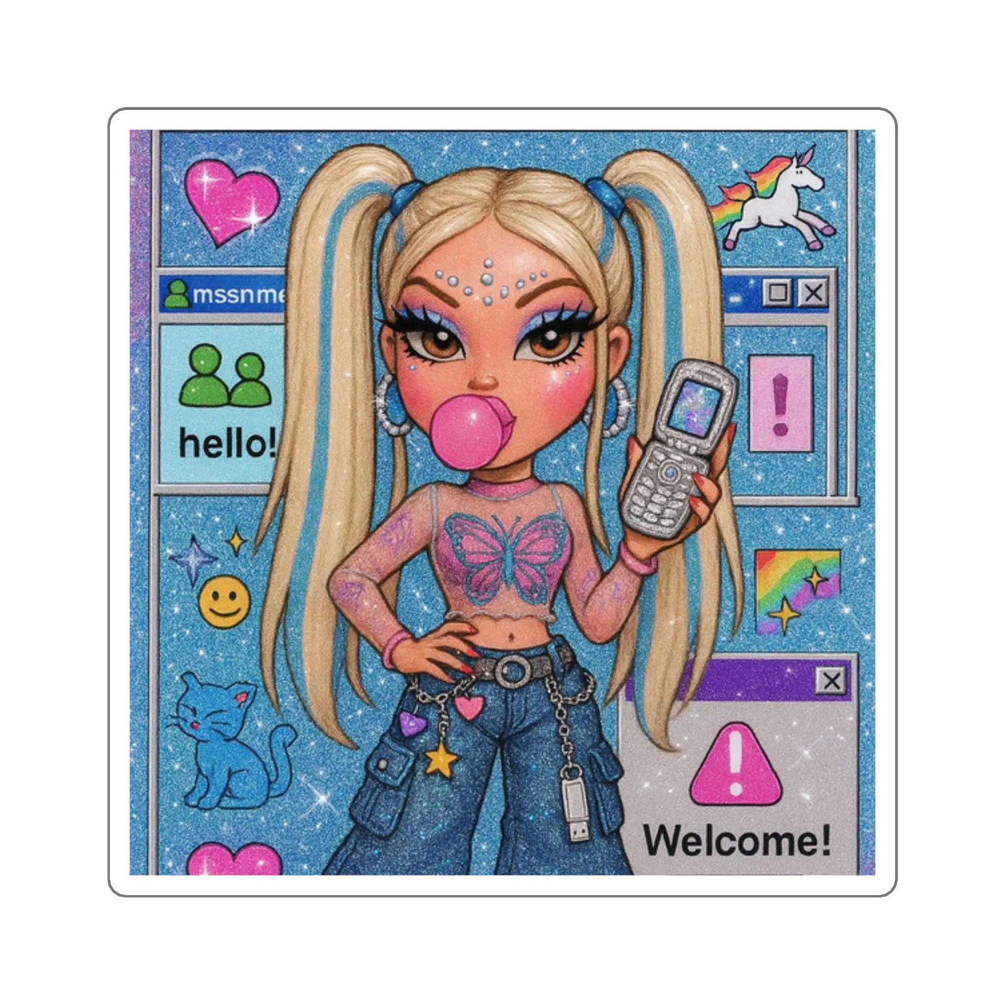 Y2K Bubblegum Chloe Sticker | Square Sticker, Retro Tech Aesthetic