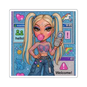 Y2K Bubblegum Chloe Sticker | Square Sticker, Retro Tech Aesthetic