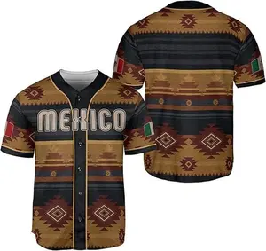 Mexico Baseball Jersey Aztec Pattern Street Style Casual Summer Sports Shirt Men Women Comfortable Loose Fit Gym Workout Tribal Design Athletic Wear