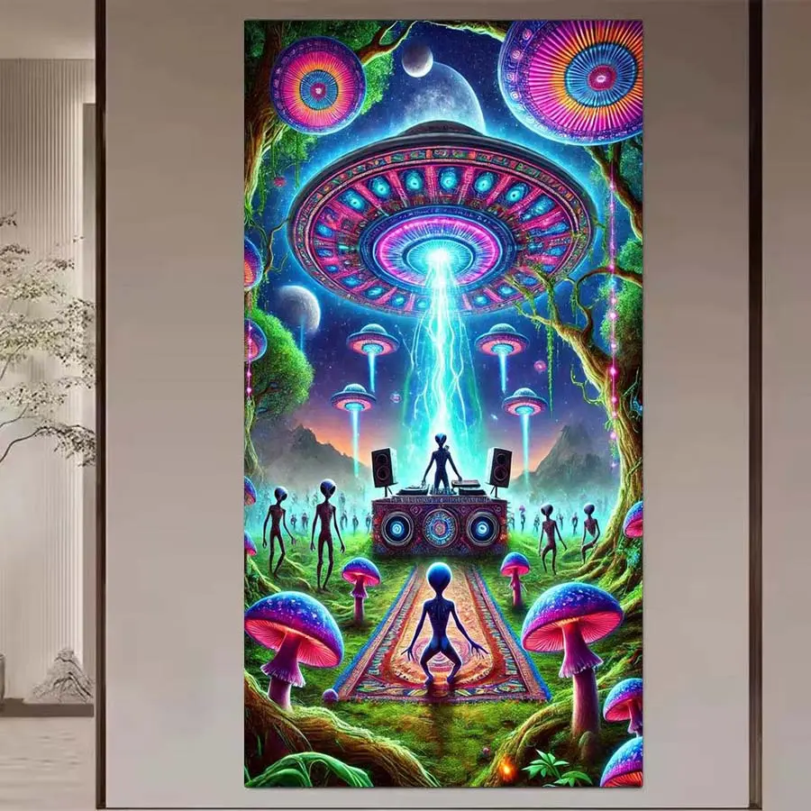 1pcs 5D DIY diamond painting kit, 5D diamond art set, DIY decoration, UFO, alien, mushroom diamond painting kit full round diamonds DIY, mosaic, diamond art, DIY art home decoration, suitable for Halloween and Christmas, Handicraft, Wall Art Painting