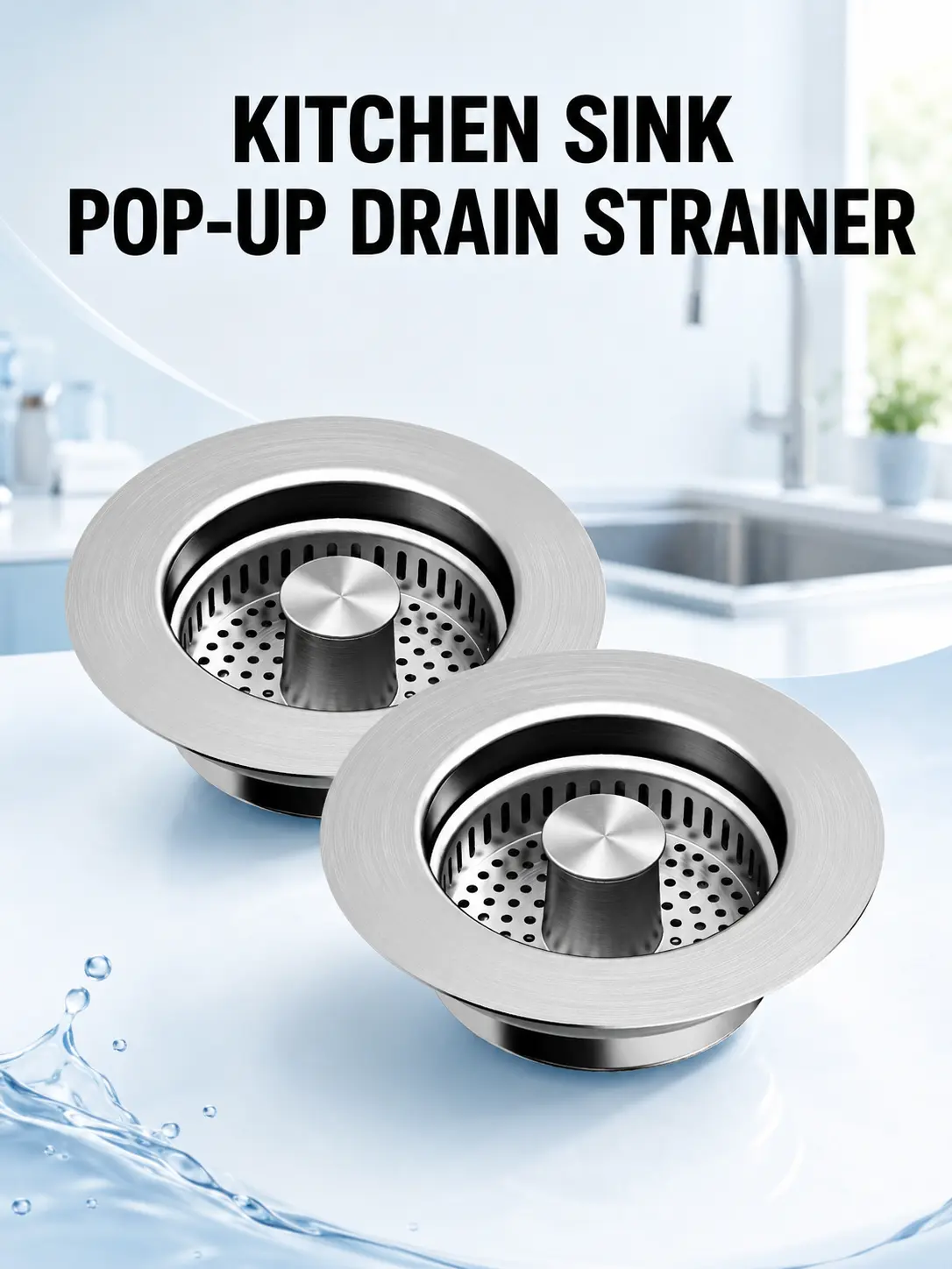 3 in 1 Kitchen Sink Drain Strainer, Efficient Debris Filtering, Stainless Steel Sink Stopper, Rust and Corrosion Resistant, Easy Installation, Anti-Clogging Drainage Odor Filter Sink Plug for US Standard 3 1/2 Inch Drain, Home Goods