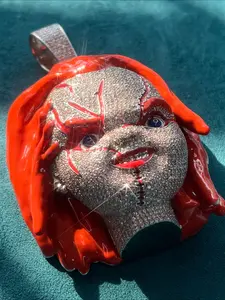 Hip-hop ghost head pendant European and American street trend high-end hip-hop jewelry copper inlaid zircon enamel necklace pendant portrait stone trend necklace holiday gift