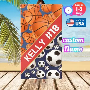 Multi Sport (any sport) Stripe Towel - Customize Name&Number Colors - Personalized Premium Bath or Beach Towel - Athlete Gift Cover Cozy