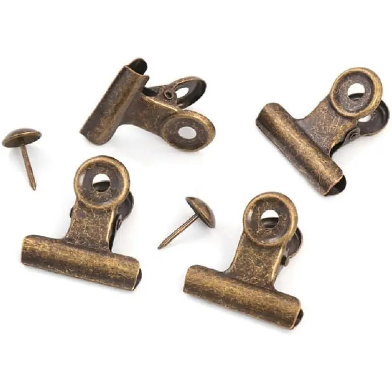 10 Pack Bulldog Clips with 10 Push-pins, Paper File Clips with  Spring, Large Metal Binder Clips, Seal Clamps for Coffee   Bags(Bronze,2inch)
