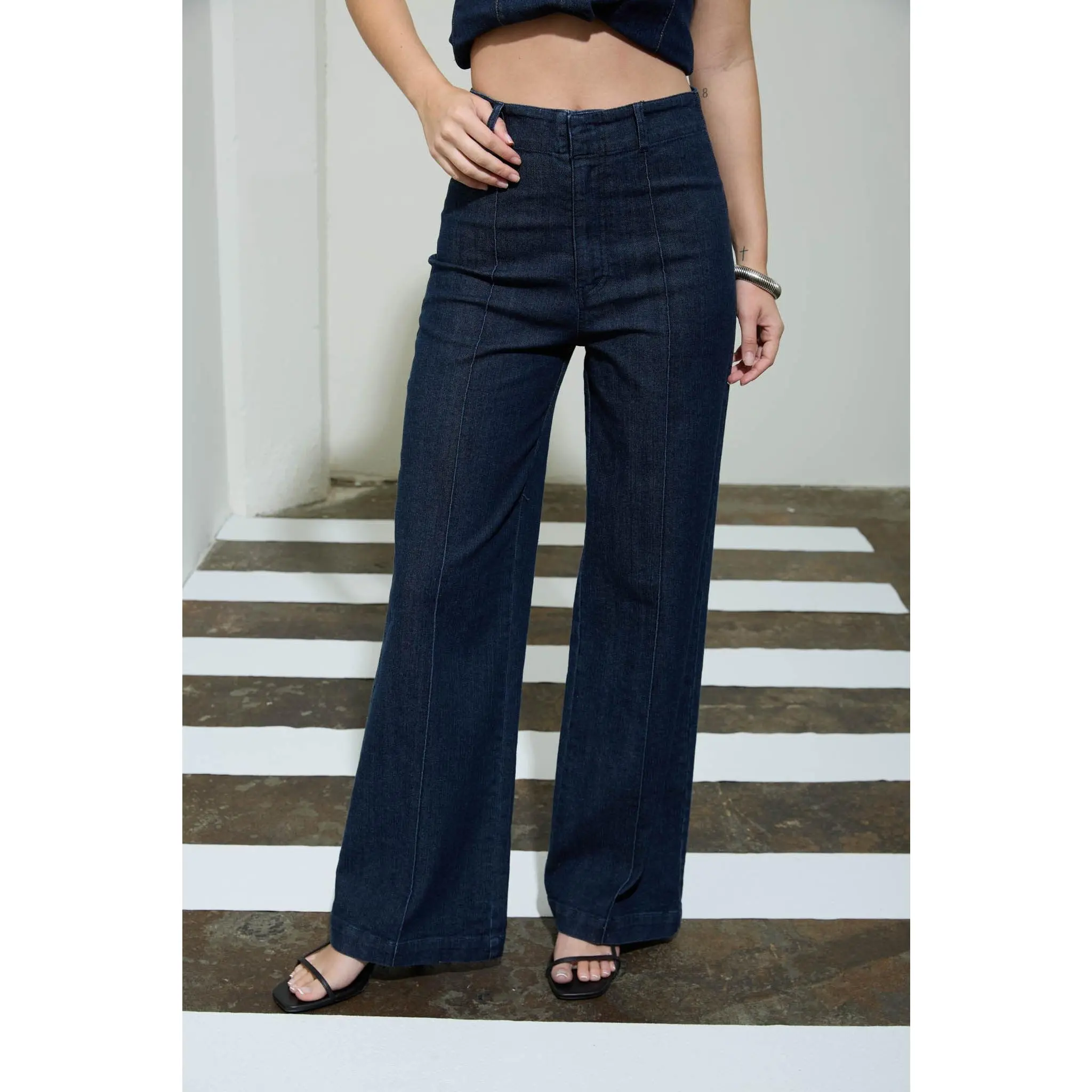 High Waist Front Seam Wide Leg Jeans