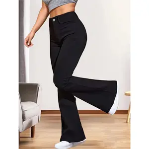 Women's oversized high waisted elastic flared pants