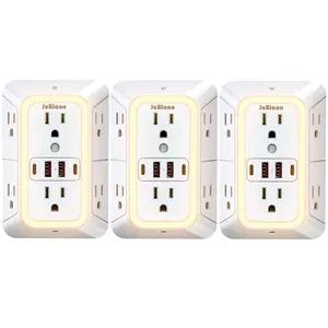 3 Pack Multifunctional Power Strip Surge Protector With Night Light Led Power Outlet - 6 AC Outlets With 4 USB Ports (2 USB C), 3-Sided Multi Plug Wall Extender With Spaced Outlets for Home Travel Office (White)