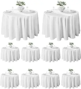 6 Pack 120inch Round Tablecloth Polyester Table Cloth, Stain Resistant and Wrinkle Polyester Dining Table Cover for Kitchen Dinning Party Wedding Round Tabletop Buffet Decoration(White)