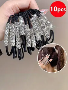 10pcs Set Women's Sparkling Crystal Double Layer Durable Hair Tie, Daily Hair Accessories, Photo Prop Gift, Hair Tools, Beauty Accessories, Curly Hair Accessories, Fall, Travel, Wavy Curly Scrunchies, Fashionable Hair Accessories