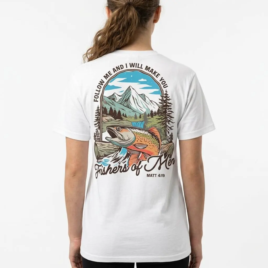 Fishers of Men Shirt Christian Fishing T-Shirt Matthew 4:19 Bible Verse Tee Outdoors Faith Shirt Father's Day Gift for Him Ultra-Soft Comfy Fabric Unisex Top for Everyday Wear - Womenswear