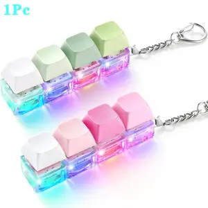 Keyboard Fidget Toy, Light Emitting Keychain, 4-In-1 Decompression Button, Stress Relief Finger Clicker, Perfect Gift for Anxiety Relief