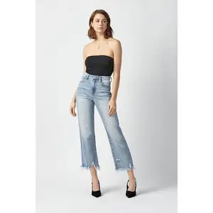 Risen High Waist Crop Straight Jeans