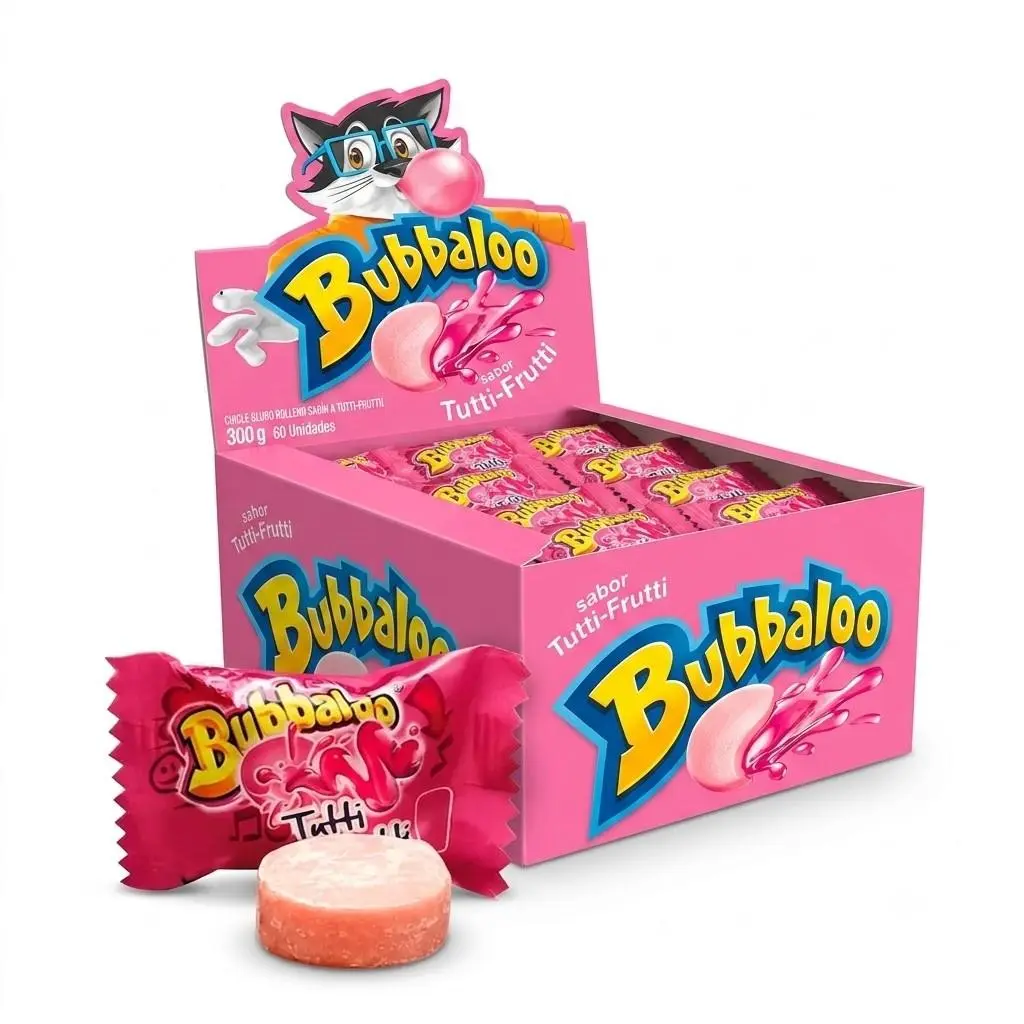 Bubbaloo Brazil Import Chicle Tutti Frutti Chewing Gum 60ct Box Bubbaloo Brazil Import Chicle Tutti Frutti Chewing Gum 60ct Box