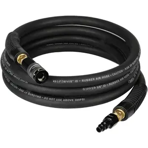 Rubber Air Hose, Durable Air Compressor Hose 3/8 Inch ID By 10  Long with Swivel Universal Aluminium Quick Coupler and Plug, 300 PSI Maximum , Black