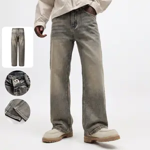 Washed Vintage Straight-Leg Jeans — Men’s Versatile Casual Pants in Mustard Yellow