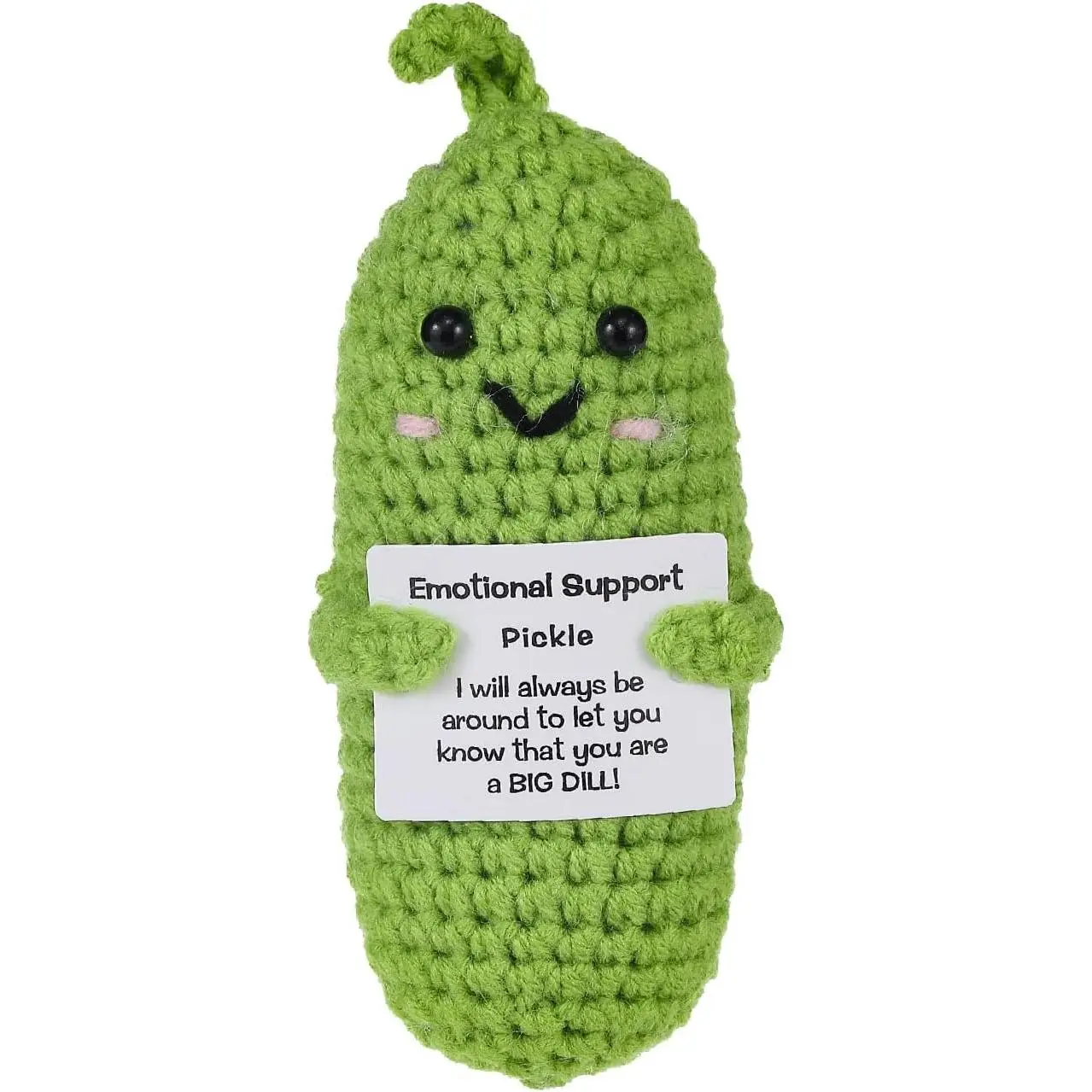 Pickle Theme Soft Plush Crochet Stuffed Toy - Positive Vibes Encouragement Gift, Christmas Stocking Stuffer, Birthday Present (Includes Light, Supports Pickle)