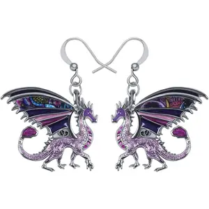 Enamel Alloy Dinosaur Fantasy Dragon Earrings Drop Dangle Unique Animal Jewelry For Women Dragons Gifts