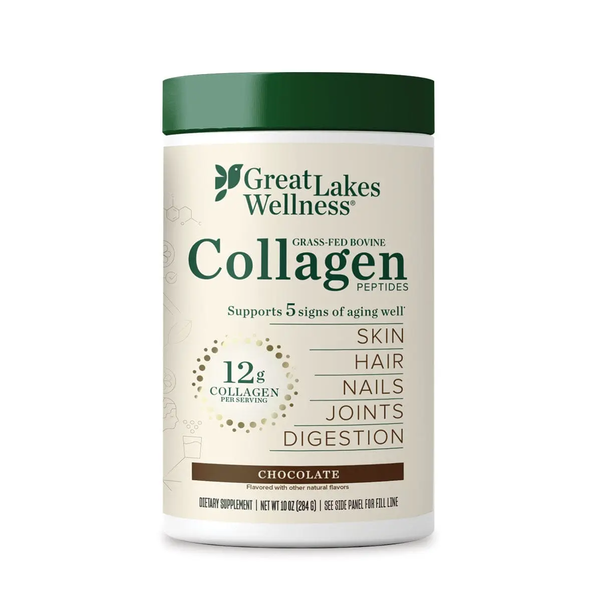 10oz Collagen Peptides Powder - Chocolate, 20g Grass-Fed Per Serving, Supports Skin Hair Nails Joints & Digestion, US Healthcare Supplement