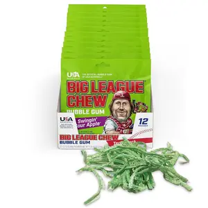 Big League Chew Sour Apple Flavor Bubble Gum Pack - Tangy Burst in Each Chew Snack - Official Baseball Bubblegum