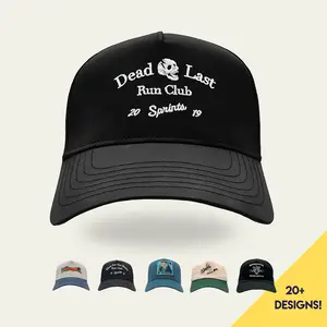 Dead Last Run Club Structured VP Hat (Unisex) Black Skull Adjustable Fit- Structured Ventilated Running Hat Adjustable for Big and Small Heads, Lightweight Breathable Performance Cap for Men and Women, Built for Training, Racing, Gym, and Outdoor Workouts
