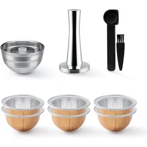 Stainless Reusable Vertuo Capsule Compatible With VERTUO NEXT+EMPTY Refillable Alumium-VERTUO-Pods-80+150+230ml Each 2 Pcs +Coffee Tamper ForNespressoVertuoNext Reusable Pods