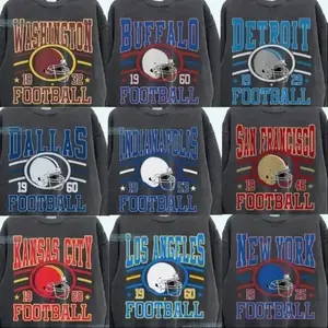 Vintage All Team Football Sweatshirt, Dark Heather Color Retro 90s City Sports Crewneck Pullover with Helmet Graphic, Unisex Game Day Fan Apparel, Fall Winter Outfit for Men and Women, Multiple City Team Options