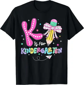 K Is For Kindergarten Teacher Coquette Bow Back to School Summer Casual Shortsleeve Cotton T-Shirt