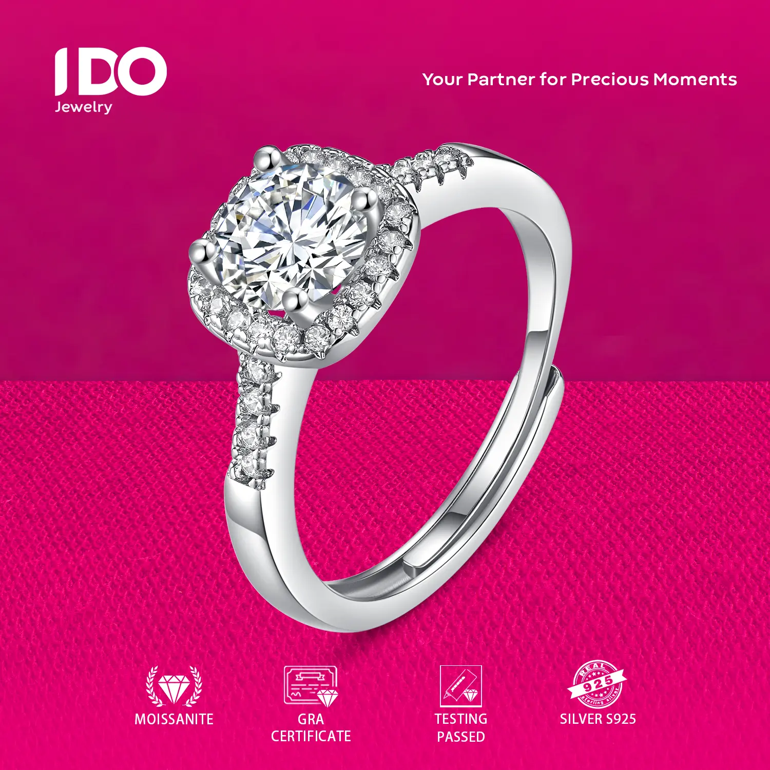 [Live Sale] R01 Silver Sterling S925 Moissanite Princess Round Ring I DO Jewelry Women Accessories Elegant Beautiful Luxury Adjustable Beautiful and Luxurious No Fade No Rust with 1 Year Guarantee Passed Diamond Selector