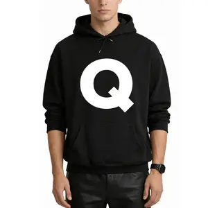 Stylish Q Letter Monogram Hoodie with Bold Alphabet Design, Long Sleeve