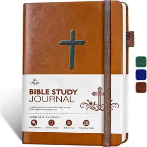 Study Journal, Leather Christian  Church Notes Notebook for Note Taking & Reflection, Guided  Study Supplies Faith Based  Religious Gifts,  Notebook for Men Women(Brown)