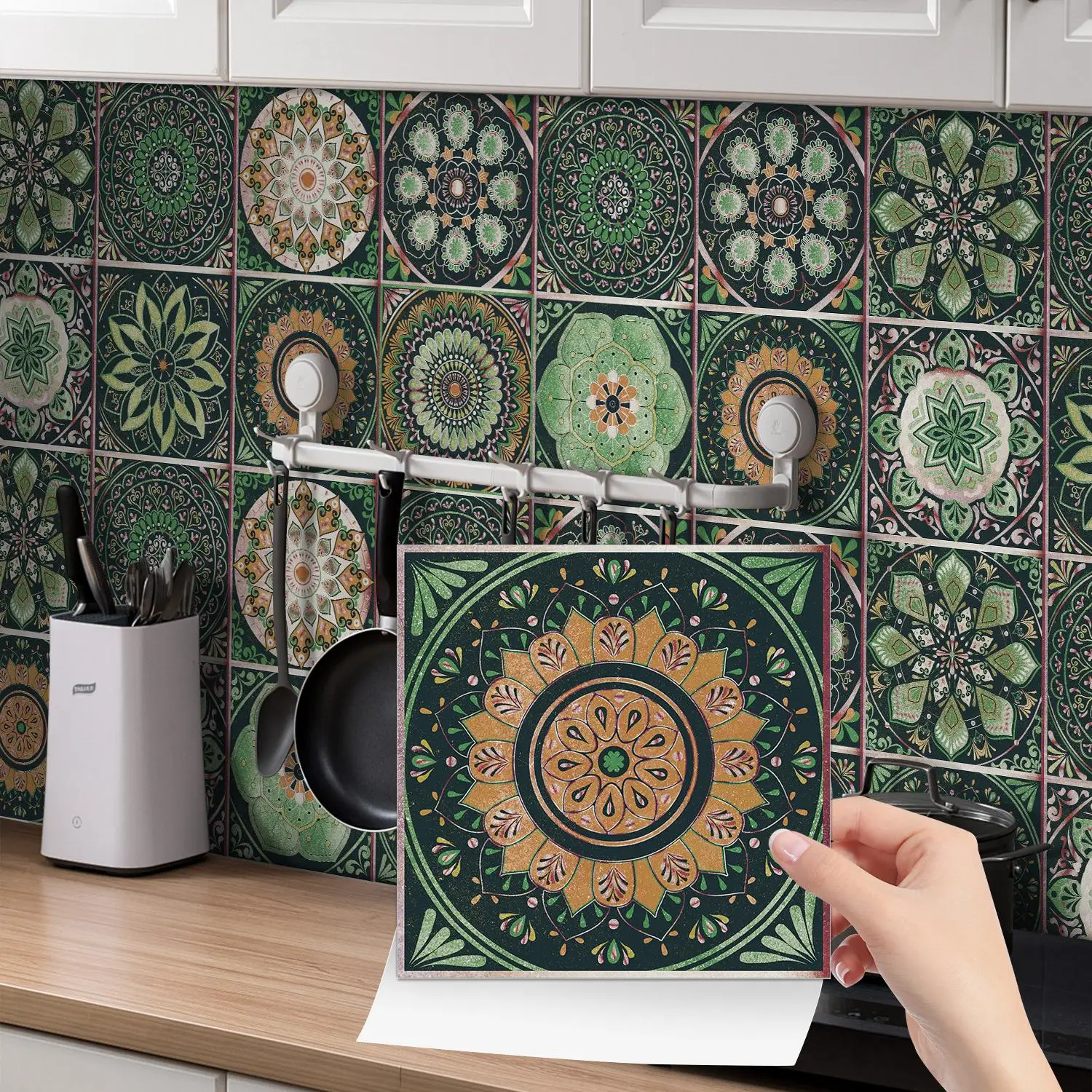 Mandala Pattern Wall Sticker, 30pcs/Set Self-Adhesive Waterproof & Oil-proof Wall Tile Sticker, DIY Decorative Wall Sticker for Home Kitchen Bathroom