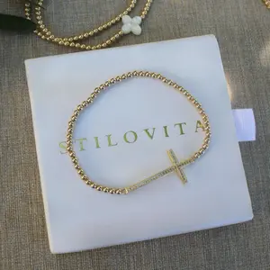 Dainty Cross Beaded Bracelet • Handmade • Gold Filled Beads Made in the USA • No tarnish  • Religious • Elegant