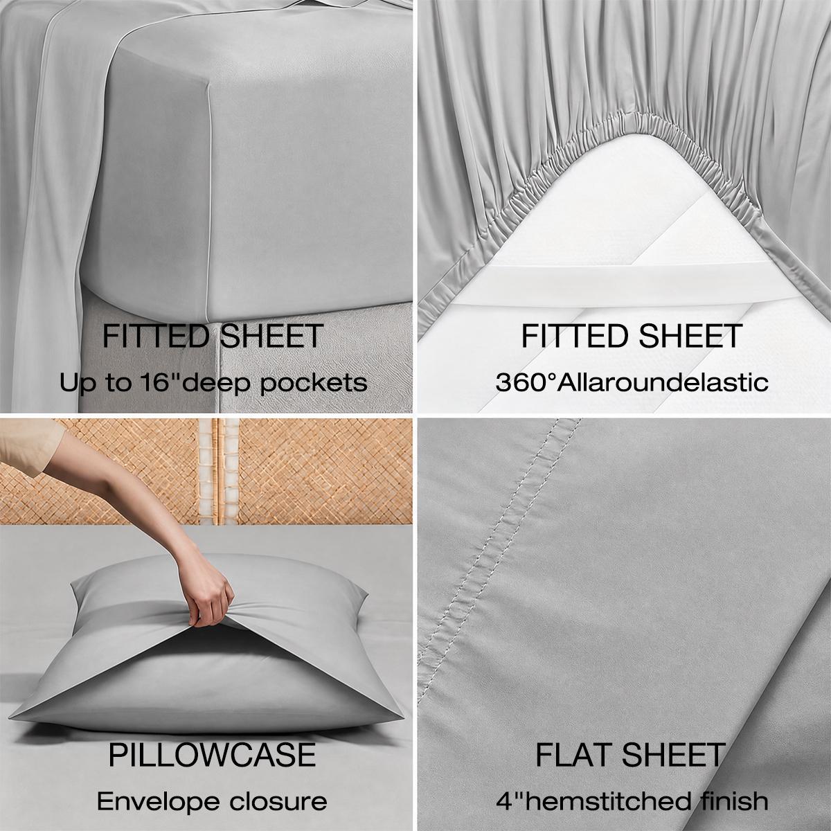MOXHOMO  6PCS Bamboo Cooling Queen Size Sheet Set - Children Bedding Set, Breathable and Comfortable - Fit For Hot Sleepers and Sweats, Pillowcases, Flat Sheet and Fitted Sheet - A Perfect Gift