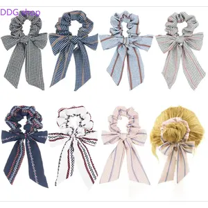 Korean-Style Striped and Gingham Fabric Scrunchie - Detachable Ribbon Hair Tie, Hair Accessories for Buns and Ponytails