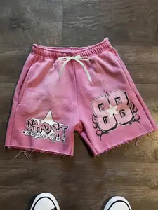 Ghost Records Men's Shorts - Summer Fashion Trendy Sports Comfortable Casual Vacation Beach Pants Pink Knitted Five-Point Mid-Length Pants Unisex Couple Style Menswear Soft Stylish Tropical Stylish Trouser