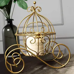 Gold Wrought Iron Candle Holder or Card Display 11" Cinderella Carriage - Ideal Wedding Table Accent