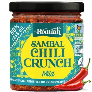 Sambal Chili Crunch, 6 Oz - Vegan Low Sodium Less Oil Gluten-Free Sambal Oelek, Non-GMO, Spicy Chili Crisp Topping with Seaweed - Mild