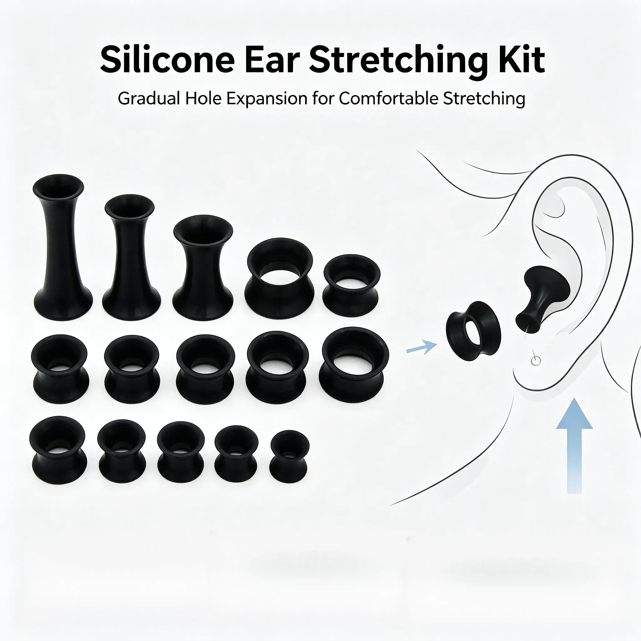 Silicone Ear Tunnels Plugs Soft Flexible Ear Gauges Stretcher Taper Piercing Jewelry 3mm-25mm Multiple Sizes Hypoallergenic Comfort Ear Expanders for Daily Body Piercing Decoration