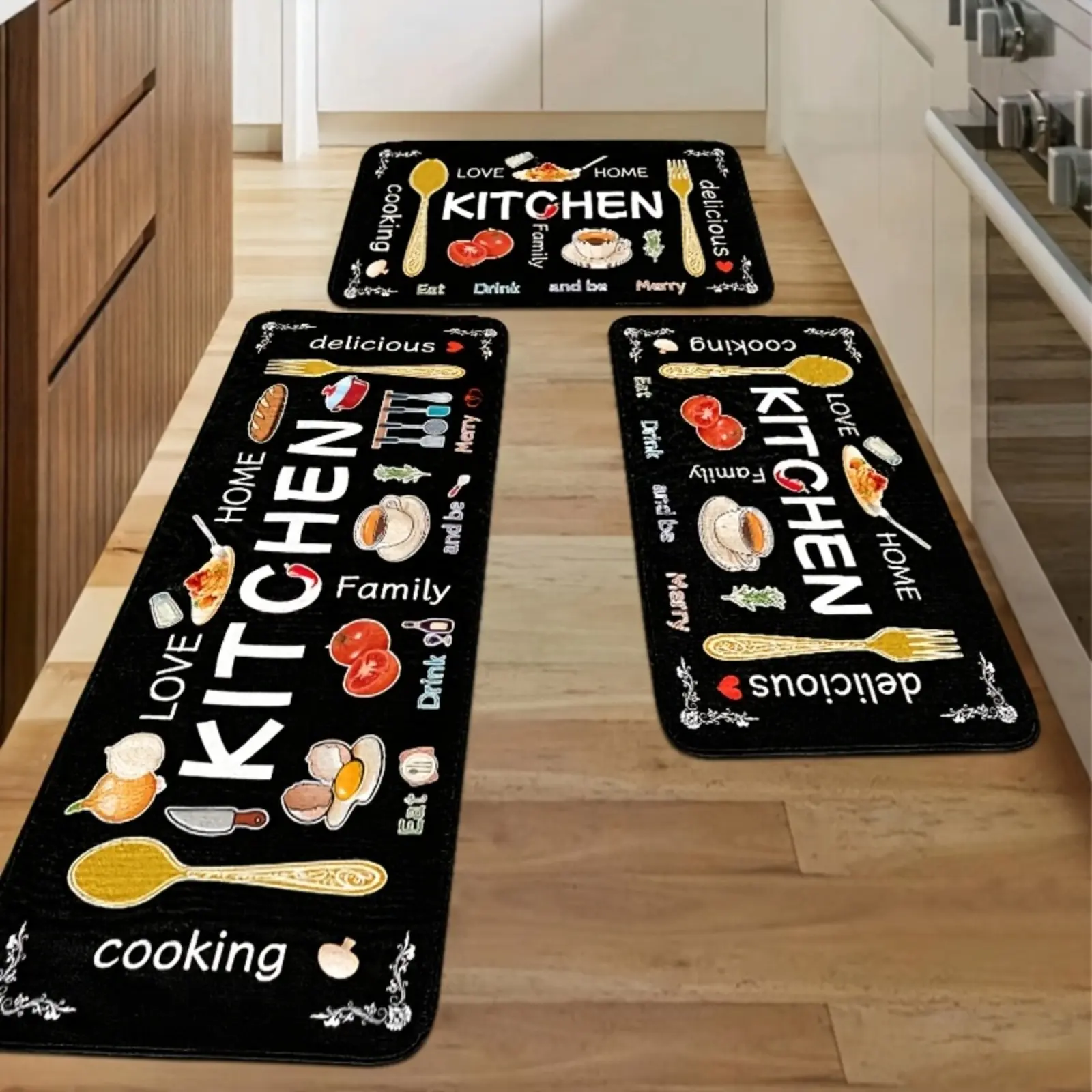 3pcs Kitchen Carpet Set, Egg Beater, Knife And Fork Kitchen Mat Theme, Decorative Carpet, Soft, Easy To Clean, Suitable For Bedrooms, Living And Dining Room, Kitchen, Bathroom, Gifts For Friends And Family, Mother'S Day Gifts