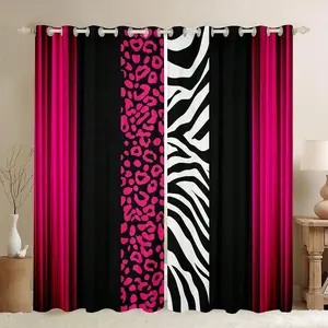 2-piece fashionable multi-color leopard stripe curtains, with pre-drilled holes, made of semi-transparent polyester fabric, featuring high-definition digital printing. Suitable for window decoration in home living rooms, bedrooms, balconies, kitchens, stu