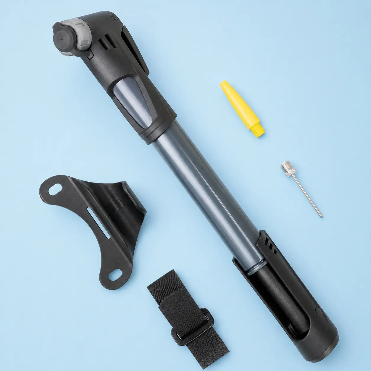 Mini Bike Pump Portable Bicycle Air Pump, Presta & Schrader Valve Compatible Manual Pump with Ball Inflation Needles for Cycling & Sports