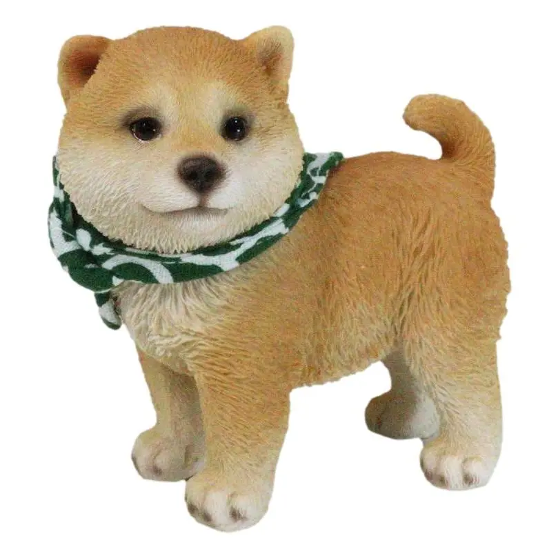 Lifelike Japanese Shiba Inu Puppy Figurine with Scarf, 3.25in Long Glass Home Decor Desk Miniature, Figurines & Miniatures Statue for Home Supplies