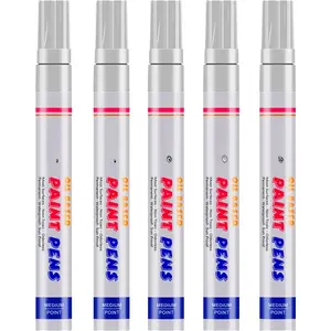 White  Markers, 5 Pack Oil-Based  Quick Dry and Permanent  Pen Set for Rocks Painting, , Plastic, Canvas, Glass, Mugs, Metal, Tire, Stone, DIY Craft