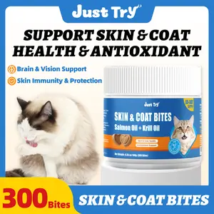 Just Try Skin & Coat Bites for Cats – Helps Healthy Skin with Salmon oil, Krill Oil, and Vitamin E -  Chicken Flavor 6.35 oz
