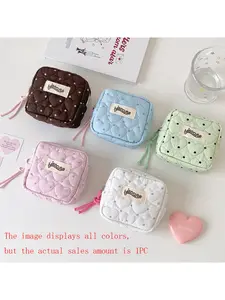 Heart Pattern Dot Makeup Bag, Cosmetic Bag, Bluetooth-compatible Earphone Storage Pouch, Portable Coin Purse, Sanitary Pad Organizer, Multi-Functional Travel Case