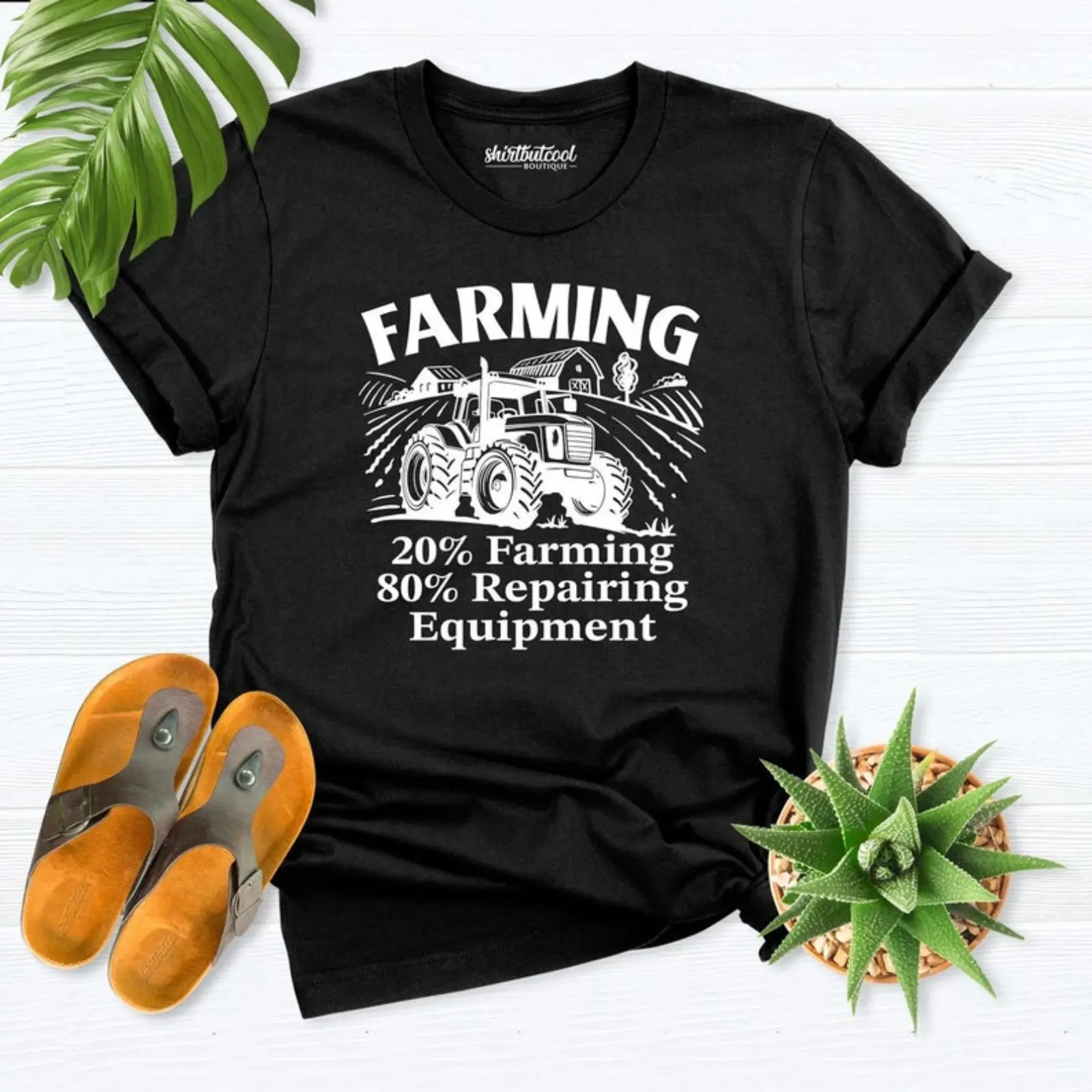 Men's Casual Cotton Knit Shortsleeve Tshirt - Round Neck Casual Sports Top, Funny Farm Tractor Theme (20% Farming, 80% Equipment Repair), Farm Dad Gift, Casual Sports Tops